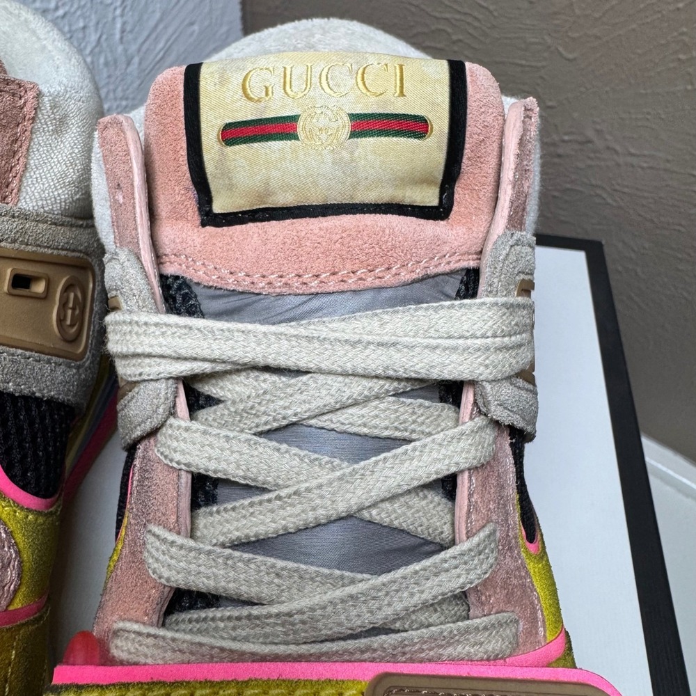 NEW Gucci Ultrapace RT Mid Top Sneakers Yellow Pink Blue M 6.5/ W 8-8.5 - Picture 12 of 15